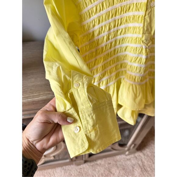 Mii Au Jardin‎ Collection Yellow Cotton Pin tuck Button Down Size Medium - Picture 3 of 9
